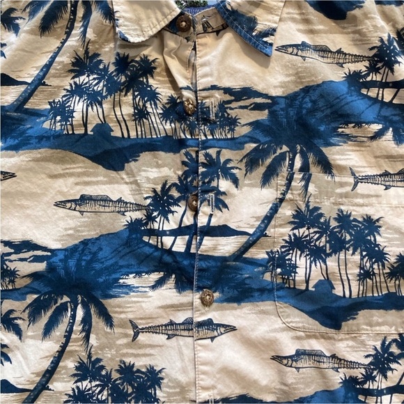 AFTCO Bluewater Vintage Hawaiian Shirt Medium USA Made Tropical Fishing Print - Picture 7 of 8